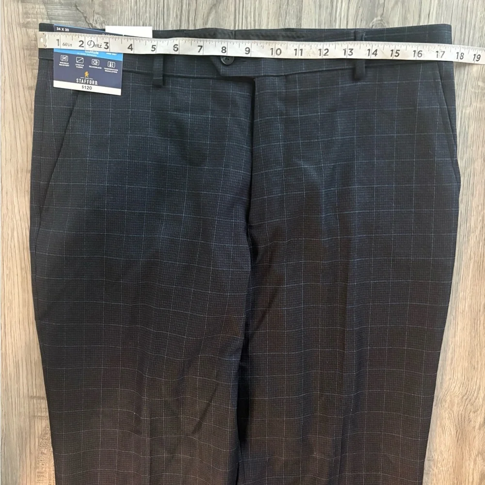 STAFFORD COOLMAX Classic Fit Flat Front Navy Plaid Dress Suit Pants NWT